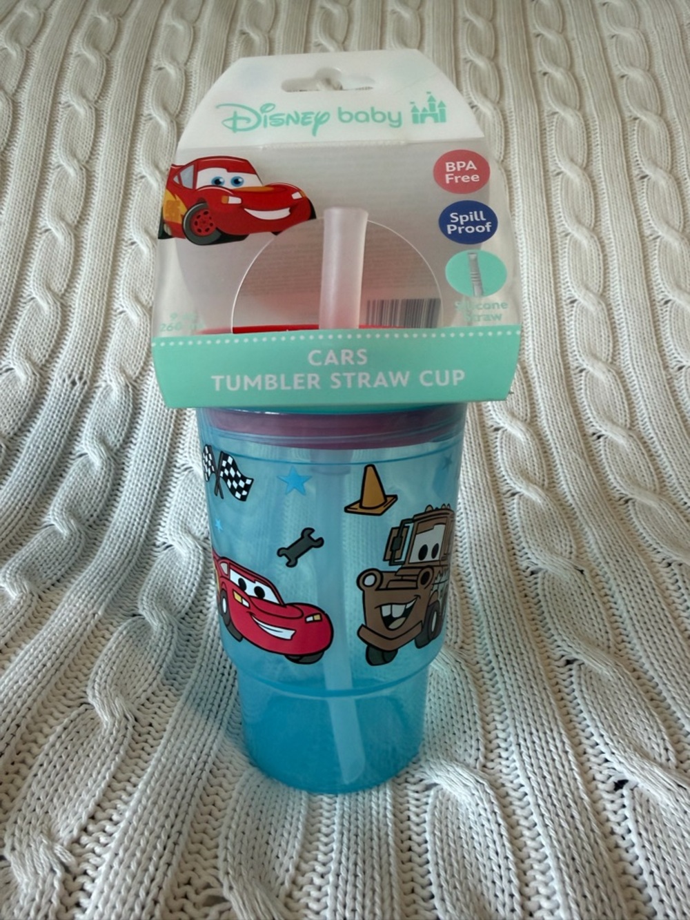 Disney Baby Pixar Cars Lightning McQueen Tow Mater 9 Oz Tumbler Straw Cup Lunch